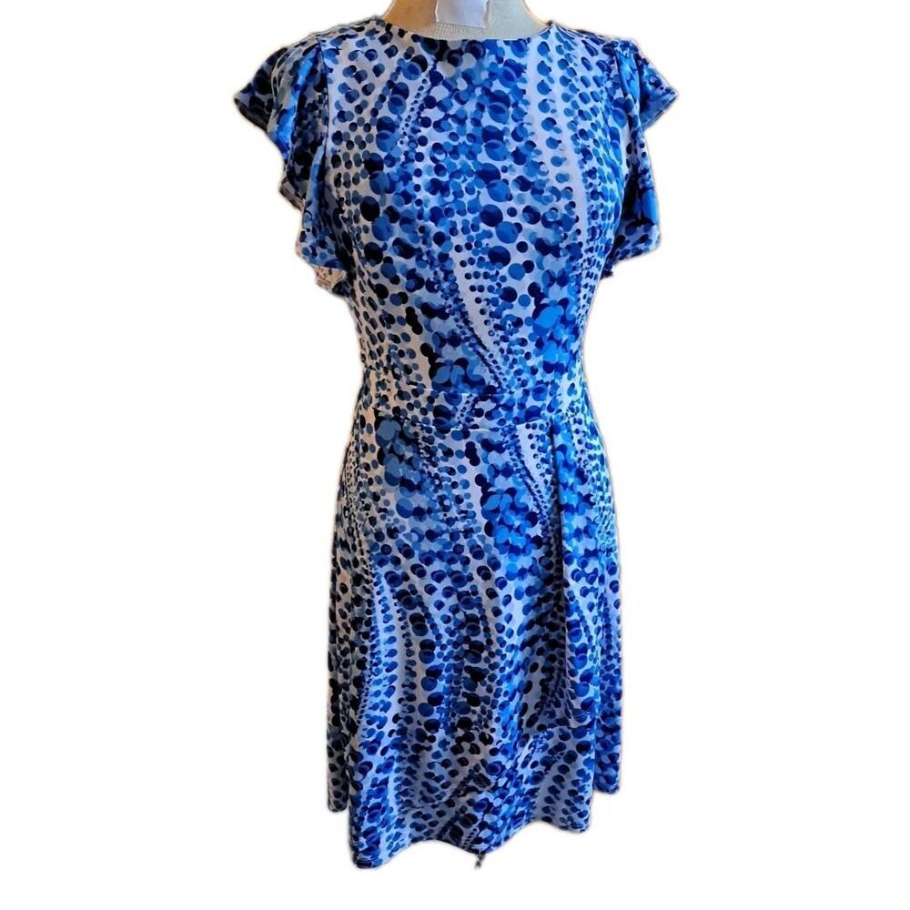 The Limited Harmony Dress Womens XS Blue Dots Faux Wrap Slinky Knit Zip NWT $99